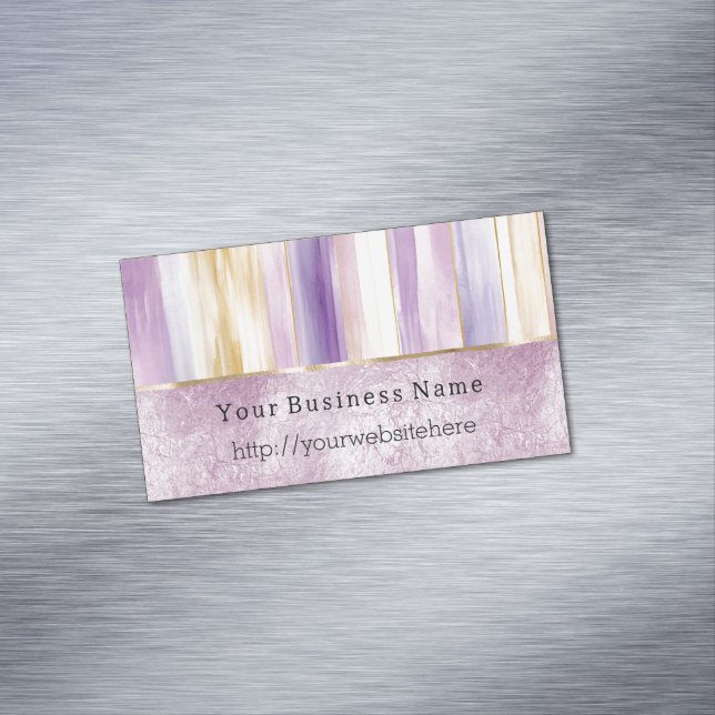 Carte De Visite Magnétique Purple Gold Blush Stripes Business name website (In Situ)