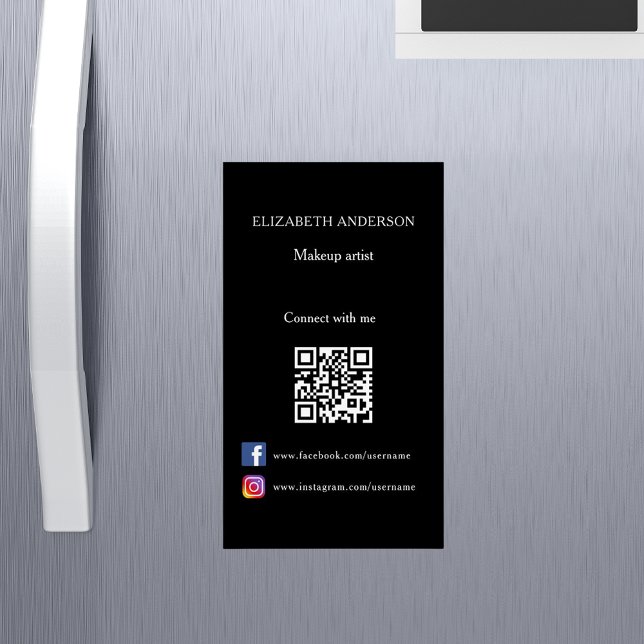 Carte De Visite Magnétique Qr code médias sociaux noir blanc (Créateur téléchargé)