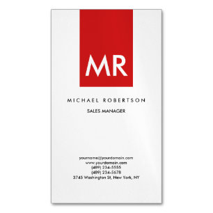 Carte De Visite Magnétique Qualité Rouge Blanc Monogramme Élégant Unique