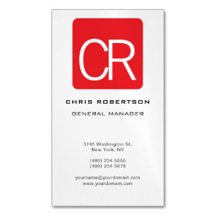 Carte De Visite Magnétique Rayure rouge verticale blanc professionnel uni