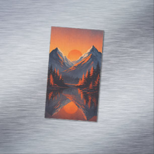 Carte De Visite Magnétique Reflet de coucher de soleil de montagne Ciel orang