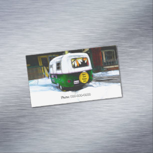 Carte De Visite Magnétique Remorque Vintage voyage De Ventes Et De Service De