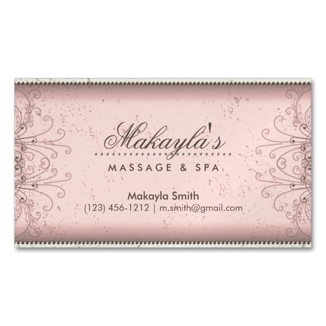 Carte De Visite Magnétique Rétro chic moderne élégant de damassé florale de (devant)