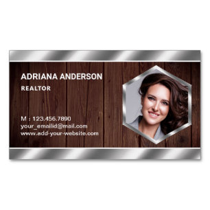 Carte De Visite Magnétique Revendeur de photos immobilières en bois métalliqu