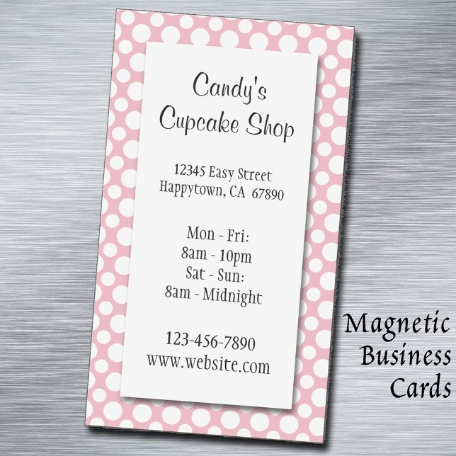 Carte de visite magnétique rose à pois blancs (polka dots Editable Magnetic Business Cards)