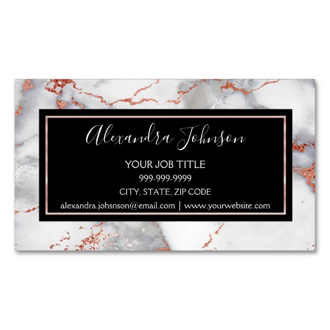 Carte De Visite Magnétique Rose Or et Marbre blanc Cheveux et maquillage (devant)