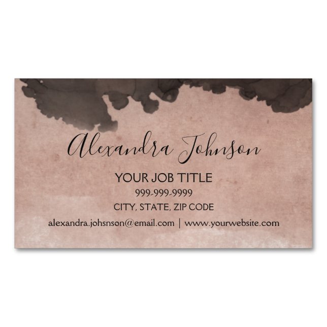 Carte De Visite Magnétique Rose pâle | Aquarelle or rose élégant (devant)