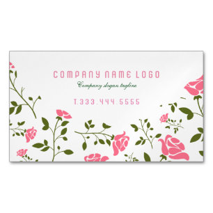 Carte De Visite Magnétique Roses Stylisés En Rose Pastel Avec Retour Blanc