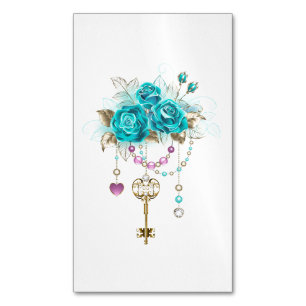 Carte De Visite Magnétique Roses Turquoise avec Clés