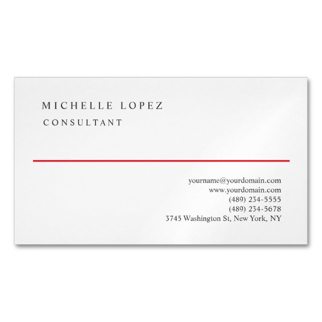 Carte De Visite Magnétique Rouge Blanc Élégant Simple Professionnel  (devant)