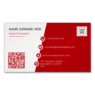 Carte De Visite Magnétique Rouge Simple Formel Code QR Moderne