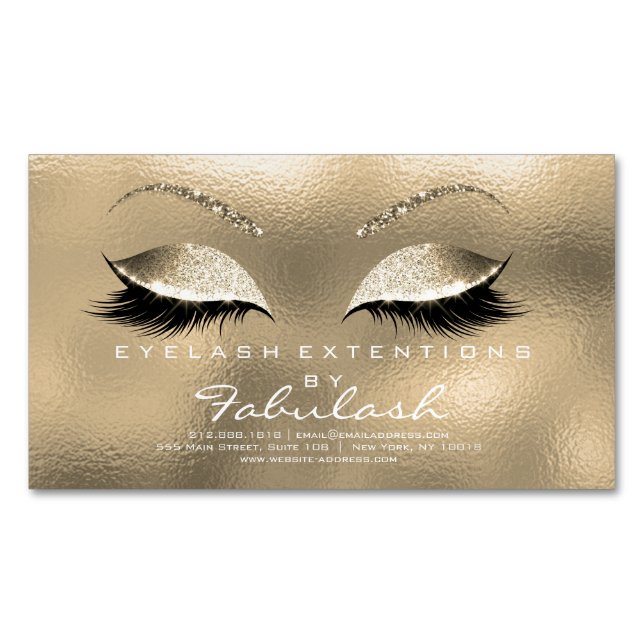 Carte De Visite Magnétique Salon de beauté Parties scintillant d'or Adresse d (devant)