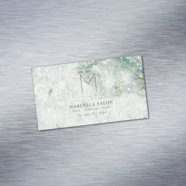 Carte De Visite Magnétique Salon de coiffure abstrait Blue Marble Monogramme (In Situ)
