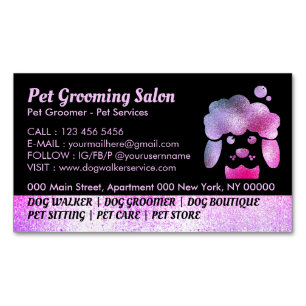 Carte De Visite Magnétique Salon de toilettage pour chiens spa de bain violet