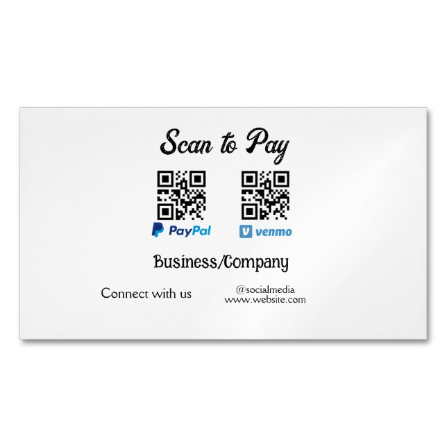 Carte De Visite Magnétique Scanner pour payer le code q r paypal venmo ajoute (devant)