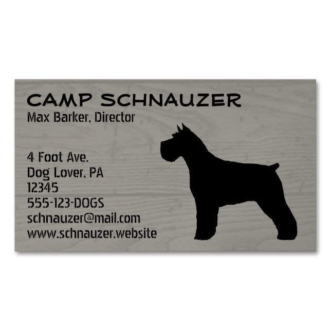 Carte De Visite Magnétique Schnauzer Chien Silhouette Faux Style bois (devant)
