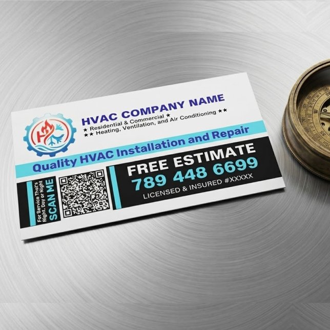 Carte De Visite Magnétique Service de CVC (Logo personnalisé, Nom, Code QR, S (HVAC business card magnets, custom magnets for contractors, fridge magnet with QR code)