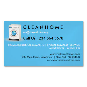 Carte De Visite Magnétique Service de nettoyage de blanchisserie élégant bleu