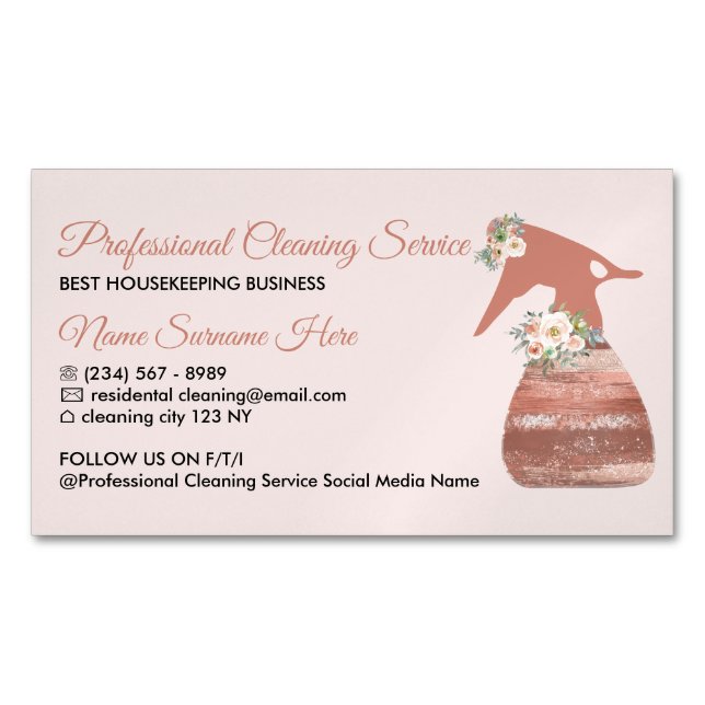 Carte De Visite Magnétique Service De Nettoyage De Fleurs De Spray Rose (devant)
