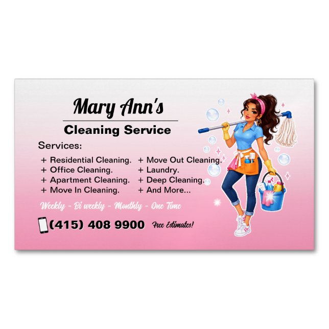 Carte De Visite Magnétique Service de nettoyage de maison (devant)