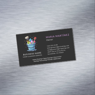 Carte De Visite Magnétique Service de nettoyage de maison professionnel noir