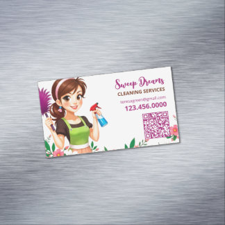 Carte De Visite Magnétique Service de nettoyage Fleur QR