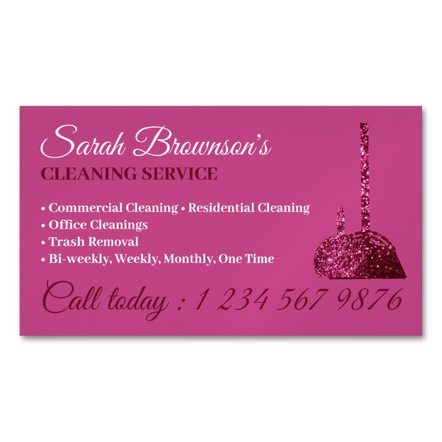 Carte De Visite Magnétique Service de nettoyage Glitz Rose Glamour Janitorial (devant)