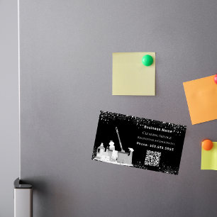 Carte De Visite Magnétique Service de nettoyage noir argent parties scintilla