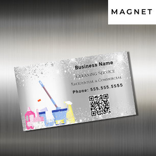 Carte De Visite Magnétique Service de nettoyage parties scintillant argent po