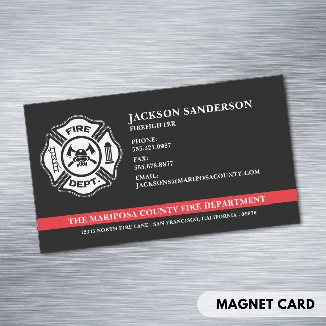 Carte De Visite Magnétique Service d'incendie personnalisé Pompier Red Line L (Custom Fire Department Firefighter Red Line Logo Business Card Magnet)
