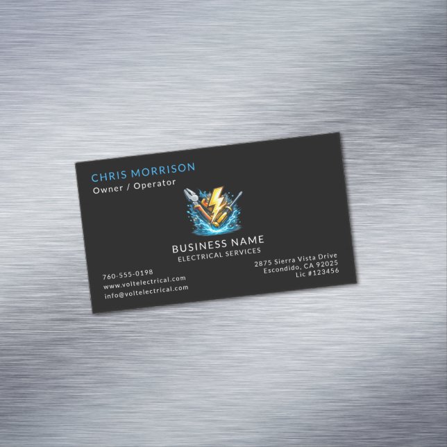 Carte De Visite Magnétique Services d'électricien noir Professionnel (In Situ)