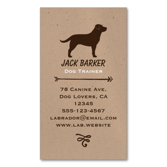 Carte De Visite Magnétique Silhouette de Labrador Retriever Chocolat (devant Vertical)