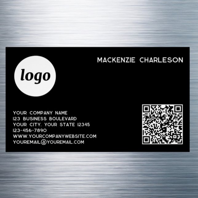 Carte De Visite Magnétique Simple Logo and QR Code (Simple logo with custom text QR code business branding promotional magnetic business card )