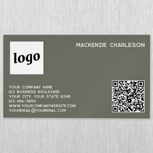 Carte De Visite Magnétique Simple Logo et Code QR Vert Sauge