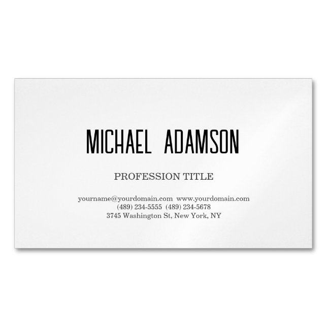 Carte De Visite Magnétique Simple minimaliste blanc classique élégant (devant)