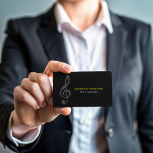 Carte De Visite Magnétique Simple Modern Music Note Nom complet avec texte bl