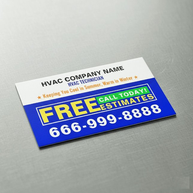 Carte De Visite Magnétique Slogans d'estimations gratuites | HVAC professionn (Heating, Ventilation & Air Conditioning - HVAC Standard Business Cards Templates)