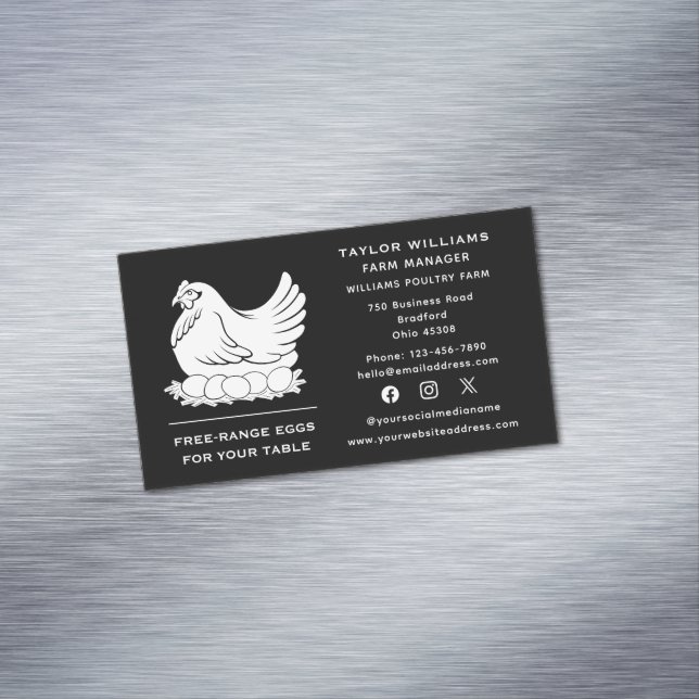 Carte De Visite Magnétique Social Media Chicken Eggs Agritourisme agricole (In Situ)