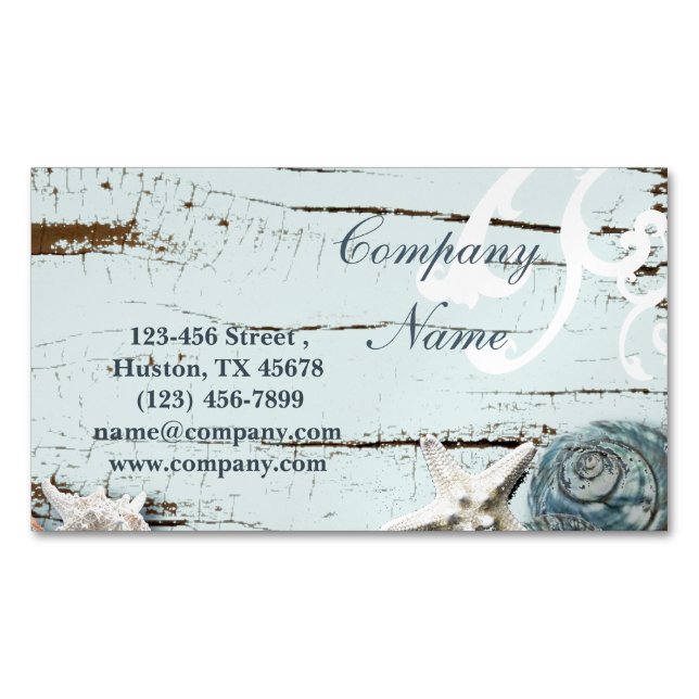 Carte De Visite Magnétique SPA aqua bleu plage bois étoile coquillages (devant)