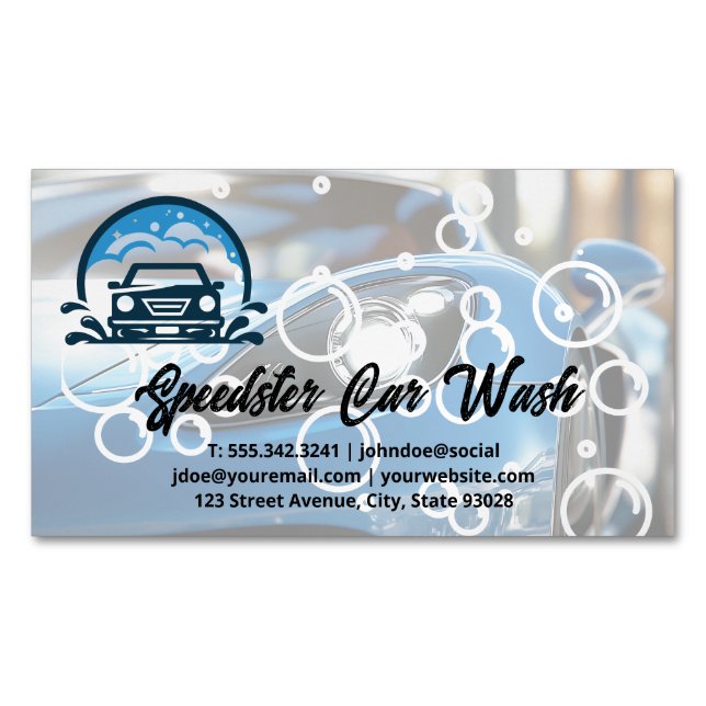 Carte De Visite Magnétique Sports Car | Auto Wash Clean Detailing (devant)