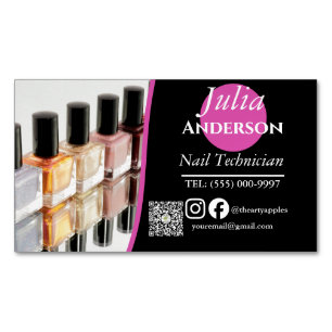Carte De Visite Magnétique Technicien moderne à ongles rose chaud et noir