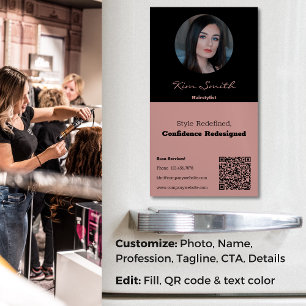 Carte De Visite Magnétique Toscane & Black Professional Hair Stylist QR Code