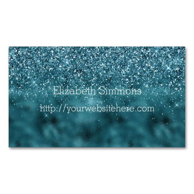 Carte De Visite Magnétique Turquoise Glam Glitzy Parties scintillant (devant)