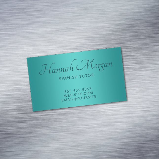Carte De Visite Magnétique Turquoise moyen ombré sarcelle élégant script (In Situ)