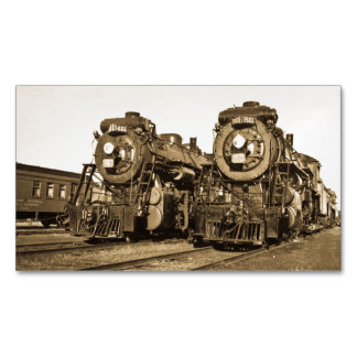 Carte De Visite Magnétique Twin Train Engines Vintage Locomotives Railroad
