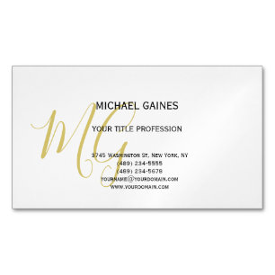 Carte De Visite Magnétique Unique Calligraphie or couleur Monogramme blanc