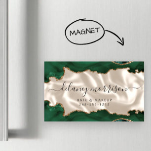 Carte De Visite Magnétique Vert émeraude Agate Or Paillettes Ivoire Luxe