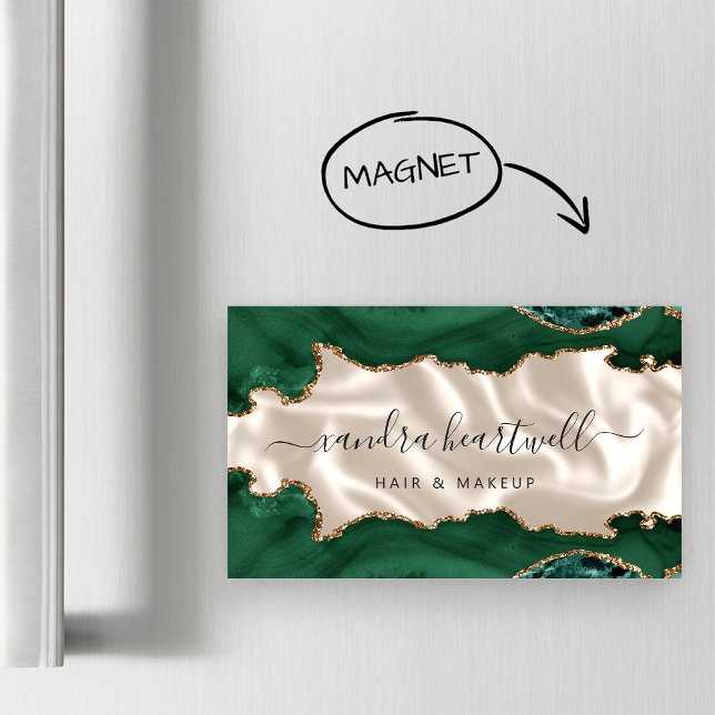 Carte De Visite Magnétique Vert émeraude Agate Or Paillettes Luxe (Créateur téléchargé)