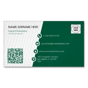 Carte De Visite Magnétique Vert Simple Formel Code QR Moderne