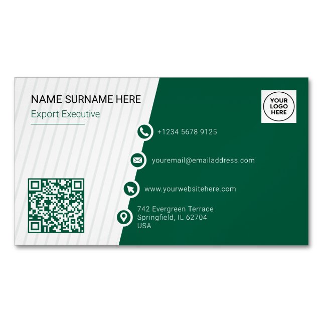 Carte De Visite Magnétique Vert Simple Formel Code QR Moderne (devant)